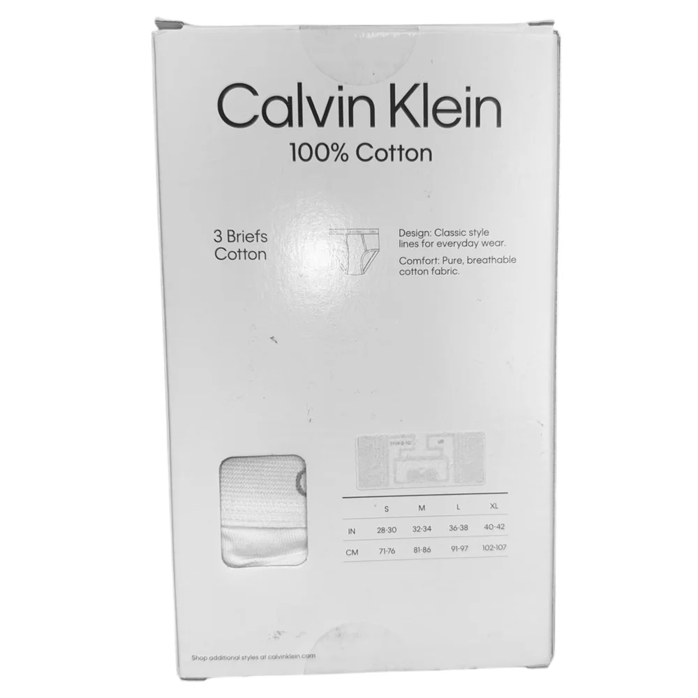 Calvin Klein Mens XL Brief 3 Pack White Classic Fit 100% Cotton Underwear New‎